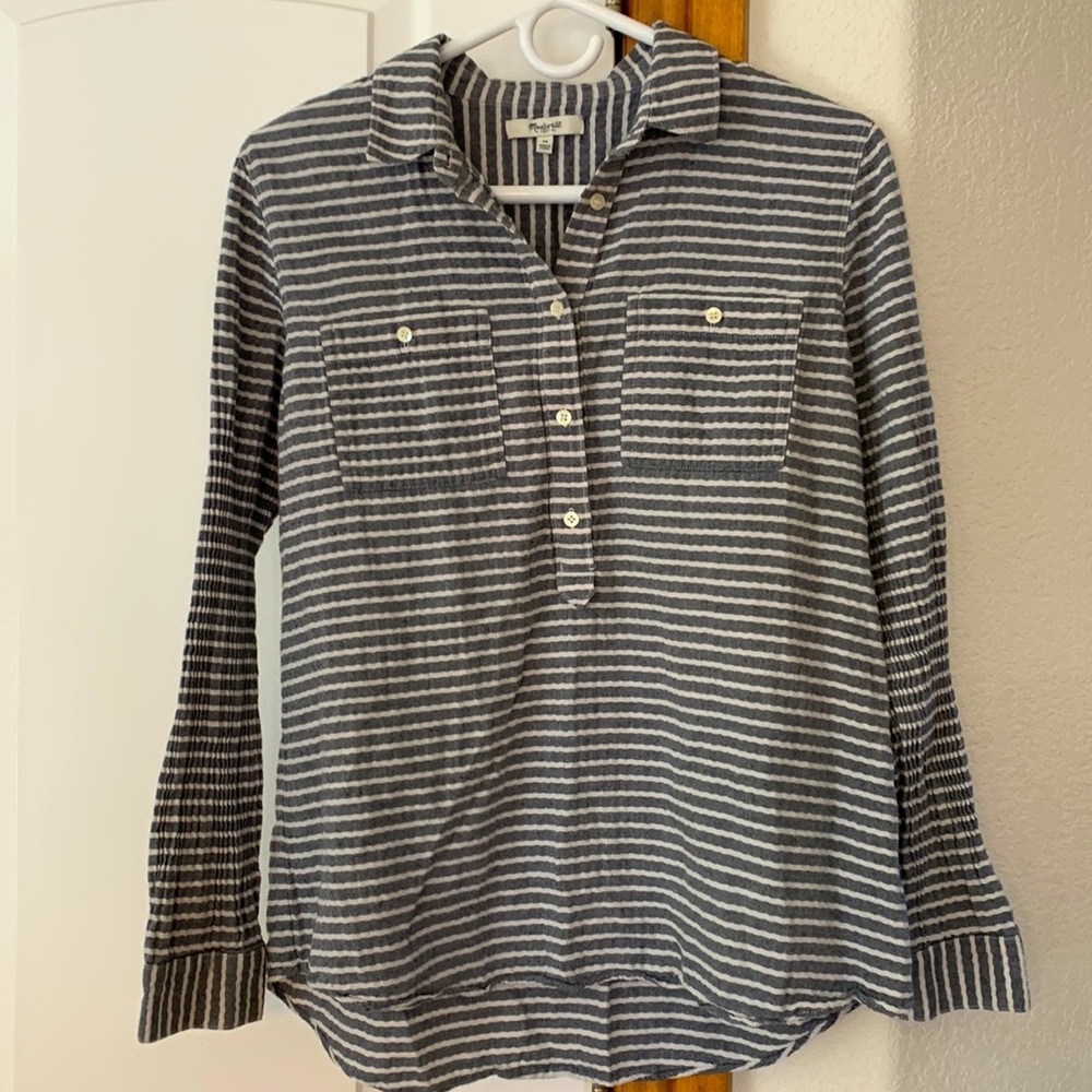 Madewell Gray Striped Long Sleeve Top